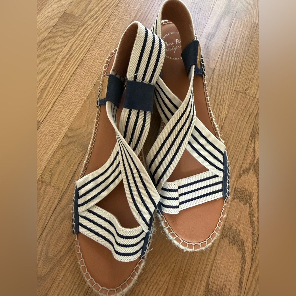 Toni Pons Navy and White Striped Espadrille Wedge Sandals size 41 - Picture 2 of 4
